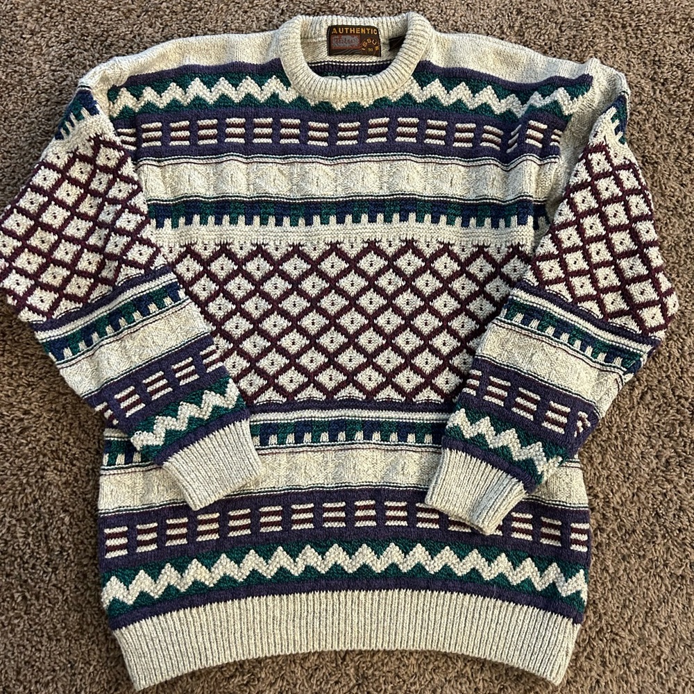 vintage "Authentic" sweater Fair Isle striped geometric grandpa sweater